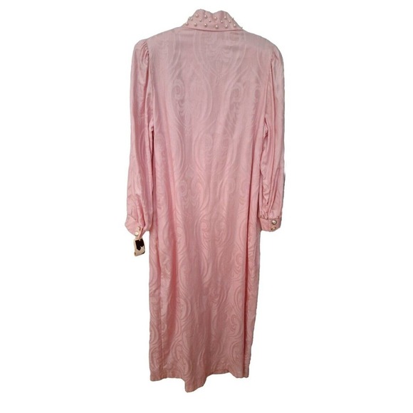 Vintage 80s Pearl Collar House Coat Pink Damask Women Size Small - Picture 11 of 12